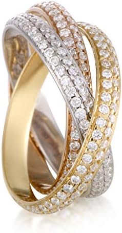 Luxury Bazaar Cartier Trinity 18K Yellow White and Rose Gold Diamond Pave 3-Band Ring