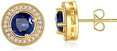 Cubic Zirconia Stud Earrings Simulated Birthstone Gold Plated Halo Earring Studs Royalblue Christmas Birthday Gifts for Women Girlfriend Wife Mom Daughter Friend Anniversary Gifts for Her Jewelry