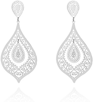 Women’s Stud Dangle Earrings,Stylish Water Drop Earring for Girls Vintage Earring Anti-allergy Stainless Steel Studs Earring with CZ Crystal