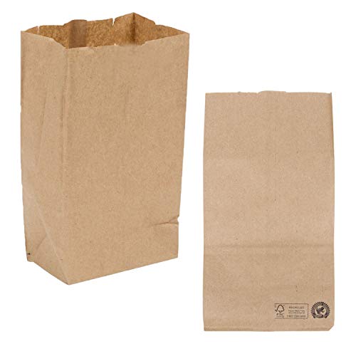 Disposable Reusable Recyclable Eco Friendly 5"x9.75" Brown Kraft Paper Bag Grocery Lunch Bag Coffee Cookies Bag Snacks Sandwitch Bagel for Restaurant Retail Cafe Store Small Delicacies 4lb- 50/Pack