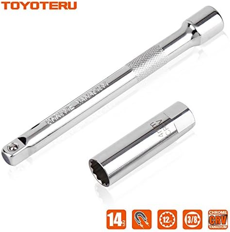 TOYOTERU Magnetic Spark Plug Socket Thin Wall 3/8" Drive 12- point 14mm For BMW Nissan Mimi Series+ 6 Inch Extension Bar to Permits Access to Most Confined