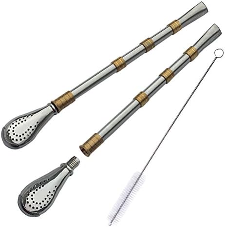Huouo 2 PCS Easy Clean Yerba Mate Bombilla Drinking Straws with 1 PCS Cleaning Brush, Head Can Screws Off and Separates for Fast Thorough Cleaning