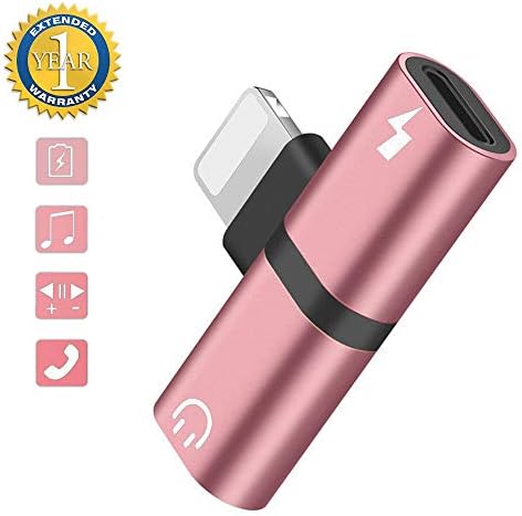 for iPhone Adapter Headset Adapter for iPhone 7/7Plus/8/8Plus/X/Xs/Xs Max/XR Headphone Splitter Adapter for iPhone Dongle 2 in 1 Chargers & Audio Connector Accessories,Support All iOS, Rose-Gold