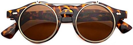 SCLM Gothic Goggles Retro Flip Up Round Sunglasses (Leopard)