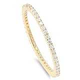 Sterling Silver 1.5MM Yellow Gold Plated Eternity Cz Ring