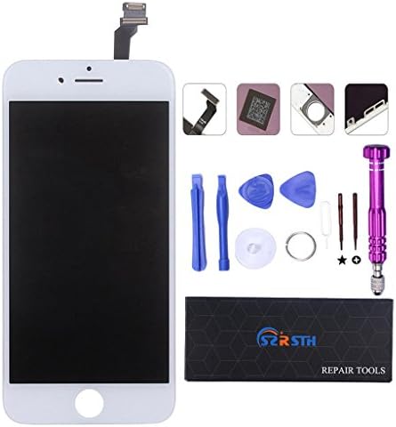 RSTH White LCD Screen Replacement Display Touch Digitizer with Frame for iPhone 6,Repair Tool Kit