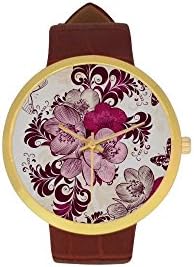 Women's Butterfly Stainless Steel Leather Strap Waterproof Band Wrist Watch
