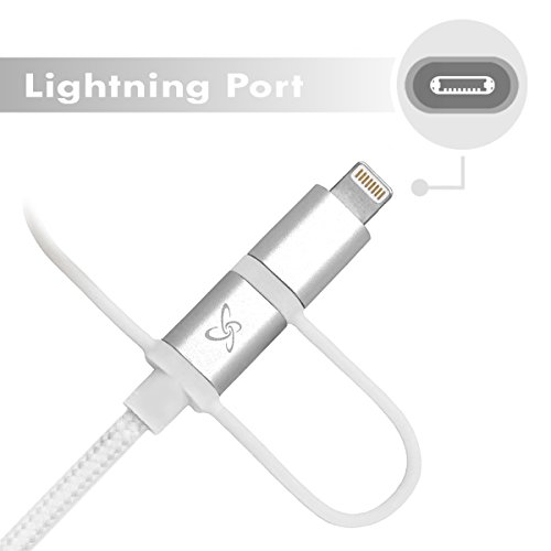 CyberTech 3 in 1 Replacement Cable, Micro USB and USB C for iOS Android Charging and Syncing Compatible with iPhone,Samsung,LG,Nexus and More, Cable tie Included (Silver 2 pcs)