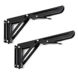 Sumnacon Sturdy Folding Shelf Brackets - Heavy Duty Metal Triangle Table Bench Folding Shelf Bracket 10 Inch, 2 Pcs Folding Shelf Hinge Wall Mounted, Max Load 132lb (Black)