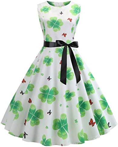 CieKen Print Dress, 2019 Women Retro Sleeveless O Neck Print Evening Party Prom Swing Dress for Women