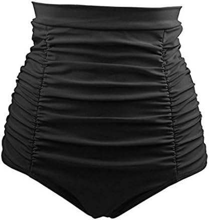 Sumen Women's Sexy High Waisted Bikini Bottom Tummy Control Tankini Swim Shorts (XL, Black)