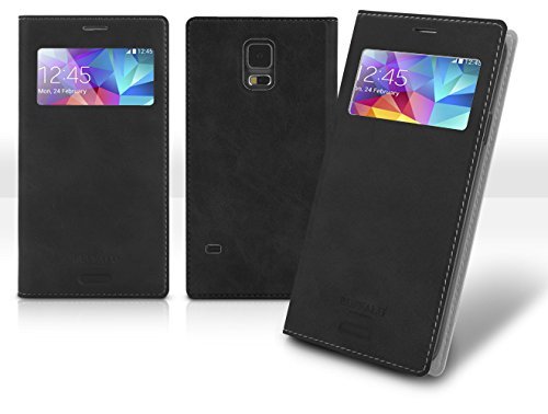 Note Edge View Flip Case, Samsung Galaxy NoteEdge Soft Leather Cover, 9 Colors - Retail Packaging (Black)