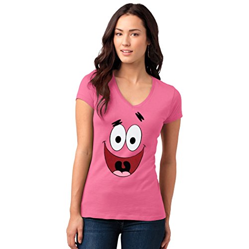Animation Shops Spongebob Patrick Star Face Junior V-Neck T-Shirt-Junior X-Large [JXL]