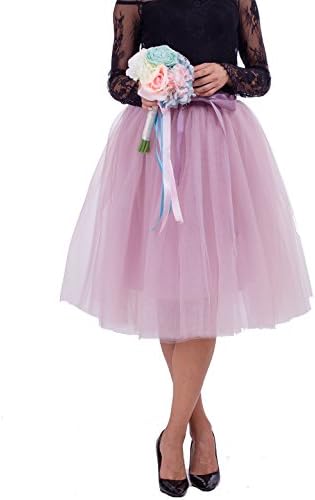 Women's High Waist Pleated Princess A Line Midi/Knee Length Tutu Tulle Skirt for Prom Party