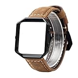 Wearlizer Bands Accessories, Premium Suede Leather Replacement Strap with Black Metal Frame and Buckle for Fitbit Blaze Special Edition Gun Metal - Brown Large