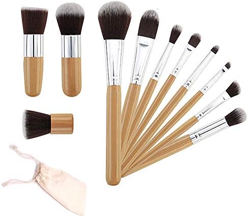 Bamboo Makeup Brush Set 11 Pieces Bamboo Handle Makeup Brushes Premium Synthetic Kabuki Foundation Eyeshadow Concealer Powder Brush Concealer Eye Face Liquid Powder Cream Cosmetics Brushes Kit