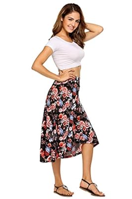 Women's Floral Printed A-Line Skirt Flare Midi Wrap Skirts