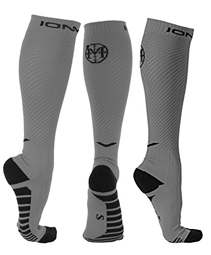 Compression Socks for Men & Women with Negative Ions, BEST Graduated Athletic Fit for Running, Shin Splints, Flight, Maternity, Circulation, & Recovery â€¦ (L (Women 10-13 / Men 8-12), Gray / Black)