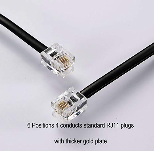 Telephone Extension Line Cord Cable Wire, Land phone line, Black, 25ft, Starndard RJ11 Plugs