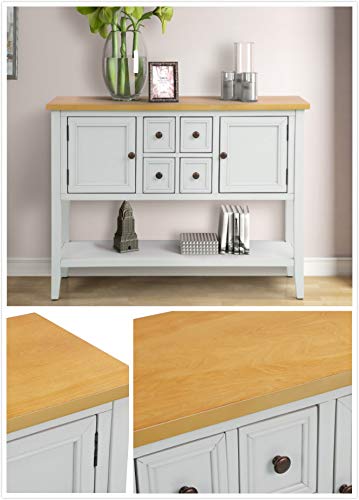 LOKESI Console Table Buffet Sideboard Sofa Table with 4 Storage Drawers Two Cabinets and Bottom Shelf (Antique White) - Thumbnail 2