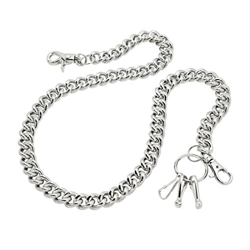 Uniqsum Heavy Thick Round coil wallet chain Swivel Trigger snap Biker Punk Key chain (59cm, Silver)