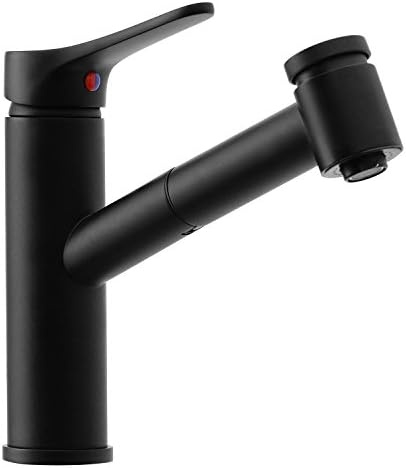 Wasserrhythm Kitchen Pull Down Single Handle Sink Mixer Faucet Matte Black with Escutcheon
