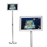 Smonet Adjustable Pedestal Sign Holder Floor Stand with Telescoping Post, Poster Frame for 8 X 11 Inches Graphics, Top-loading Vertical Design-Silver Metal