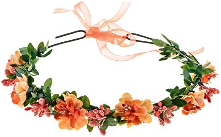 Flower Headband Floral Crown Garland Halo for Wedding Festival (Orange)
