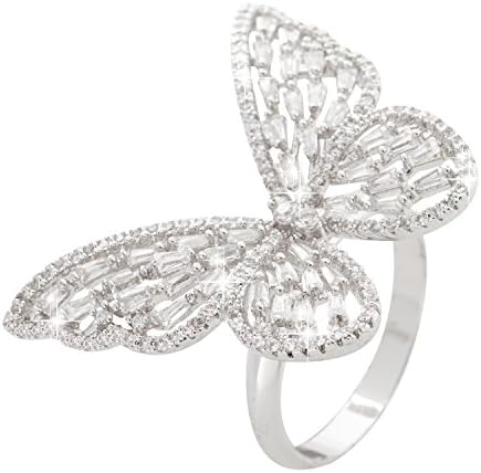 NAWAY Fashion White Rose Gold Plated Cut CZ Crystal Jewelry Wedding Engagement Flying Butterfly Ring for Women
