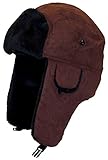 Best Winter Hats Adult Russian/Aviator Faux Suede Leather w/Faux Fur(One Size) - Brown