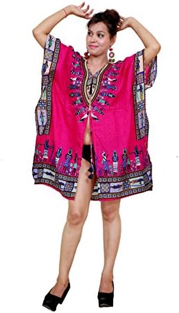 RockSea Blockprinted Kaftan Swimsuit Bathingsuit Bikini/Beach Cover Up fuchsia pink
