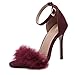 MMJULY Women's Open Toe Ankle Strap Fluffy Feather Stiletto High Heel Dress Sandal Burgundy US 8