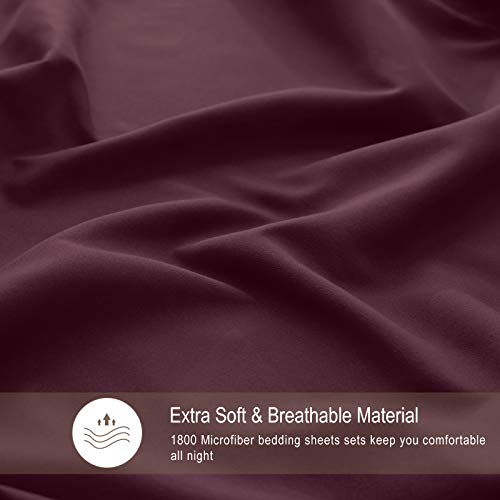 VEEYOO Queen Size Sheet Set - Super Soft 1800 Thread Count Premium Bed Sheet Sets - 16-Inch Deep Pockets, Hypoallergenic Brushed Microfiber, Wrinkle & Fade Resistant Sheet - 4 Pieces, Burgundy - Thumbnail 3