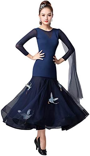 Rikouzy 紺色 社交ダンスドレス ワルツ専用ドレス モダンダンス衣装 ワンピース レッスン着 フラメンコ衣装