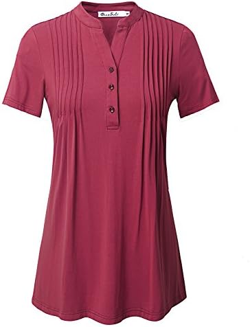 DRESSOLE Women Short Sleeve Tops For Work Nice V Neck Draped Front Tunics Red 2XL