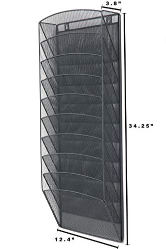 Klickpick Office 10 Sections Hanging Files Wall Mounted Metal Mesh Document File Organizer Magazine Holder Rack Organizer Multipurpose Use to Display Files, Magazine, Newspapers- Gray