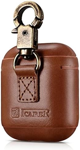 AirPod Accessory Pack, CHEETOP Premium Genuine Leather Skin Protective Wraps – Minimal Stylish Vintage Customize Covers Charging Case to for Apple Airpods (Brown with Keychain)
