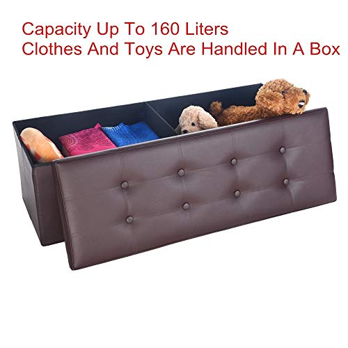 XGao Folding Ottoman Bench with Flipping Lid Fabric Storage Chest Footrest Storage Sofa Stool Bench Rectangle Stools with Removable Lid for Bedroom Hallway (Brown PU 43 x 15 x 15 inch) - Thumbnail 4