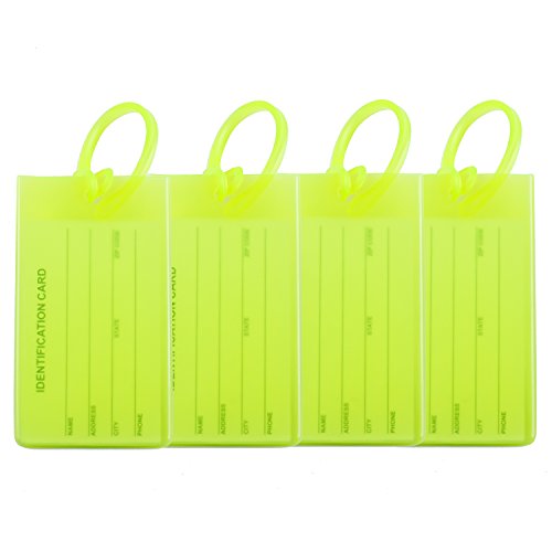 4 Packs Colorful Flexible Travel Luggage Tags for Baggage Bags / Suitcases - Name ID Labels Set for Travel - Light Green