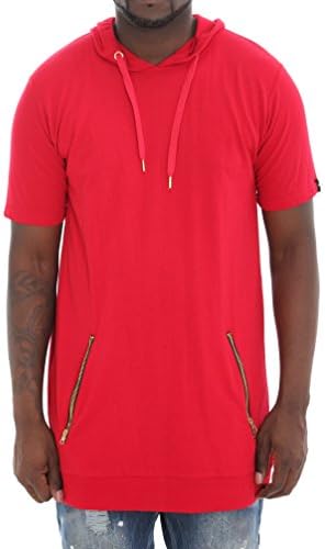 Rise As 1ne Men's Elegens Back-zip Extended Short Sleeve Longline Hoodie Shirt-Red-XL