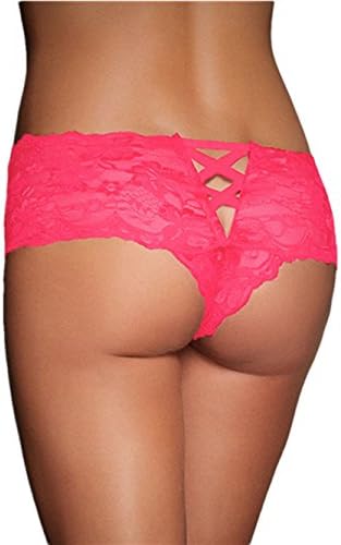 Aoqueen Fashion Sexy Lace Underwear Midnight Cross Back Lingerie Bottom Panties Thong RoseRed One Size