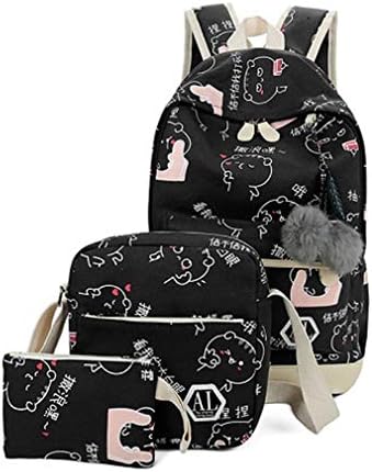 Backpack Set Girl Women Backpacks Canvas School Bags Travel Backpack Black H453cmL25cmW14cm