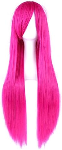 Urmy Women's Cospaly Straight Long Wig 80cm Cartoon Cos Party Synthetic Wig With Wig Cap and Comb Fuschia