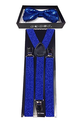 4everStore Unisexs Sequin Bow tie & Suspender Sets (Royal Blue)