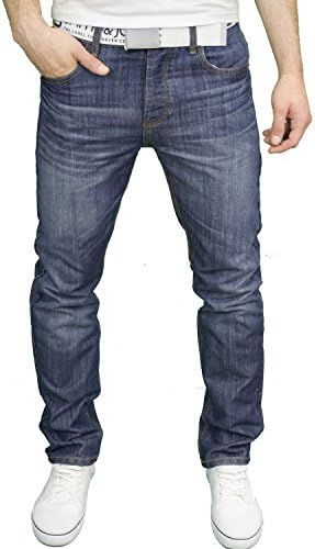 Smith & Jones Mens Classic Regular Fit Straight Leg Belted Jeans
