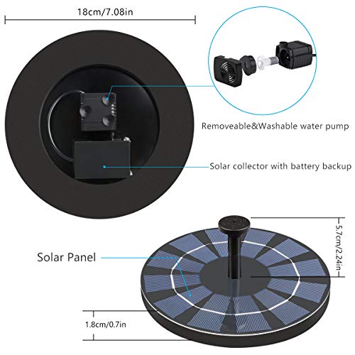 TOMONOLO Solar Bird Bath Fountain with Battery Backup, 2.5W Free Standing Solar Water Pump Kit for Birdbath, Pond, Pool, Garden