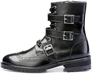 Gentler Men's Handmade High Top Buckle Wingtip Brogue Leather Black Boots 10.5