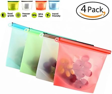 4 PACK Reusable Silicone Storage Bag，Food Preservation Bag，Airtight Seal Food Freezer Storage Container Versatile Cooking Bag-Kitchen Colored Ziplock Bags For Fruits, Vegetables, Meat