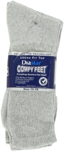 Diastar Comfy Feet Diabetic Socks, Grey, 13-15, 3 pack