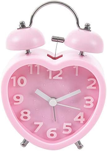 かわいい小さなダブルベル夜光子供ミニクォーツ目覚まし時計ハート ピンク 新発売